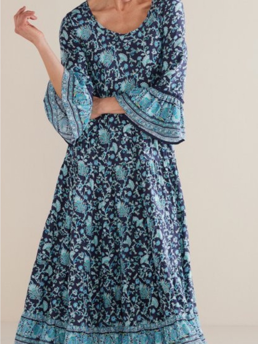 Soft Surroundings Navy Midi dress Aqua Floral Print 1XP (18W/20W )NWOT COTTAGE